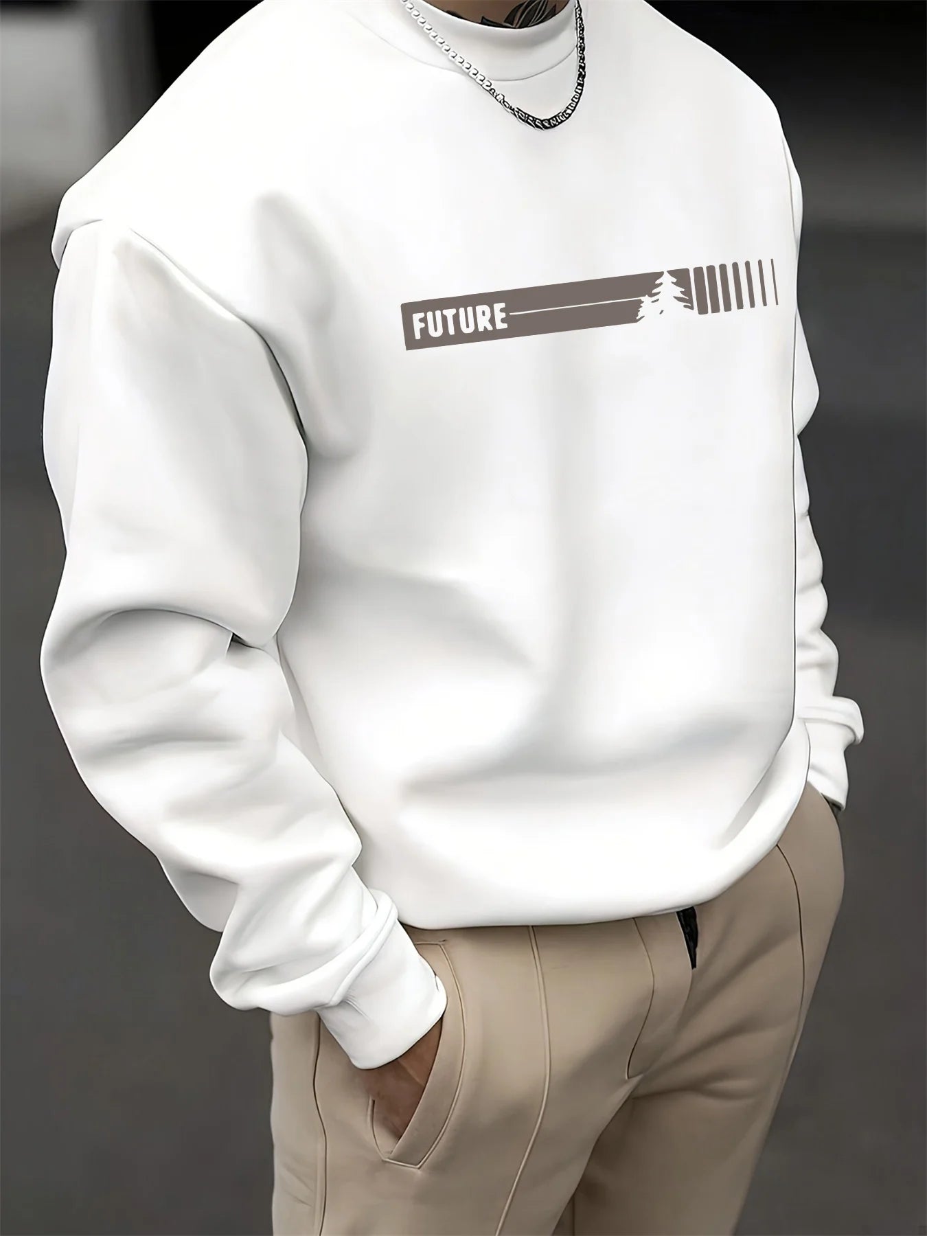 Men's autumn and winter fashionable casual loose futune letter graphic printed long sleeved round neck sweatshirt Main image