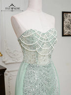 FATAPAESE Glamour Sequin Pearls Luxury Evening Dresses Sexy Tulle Train Party Dress for Wedding Charity Prom Award Ceremony