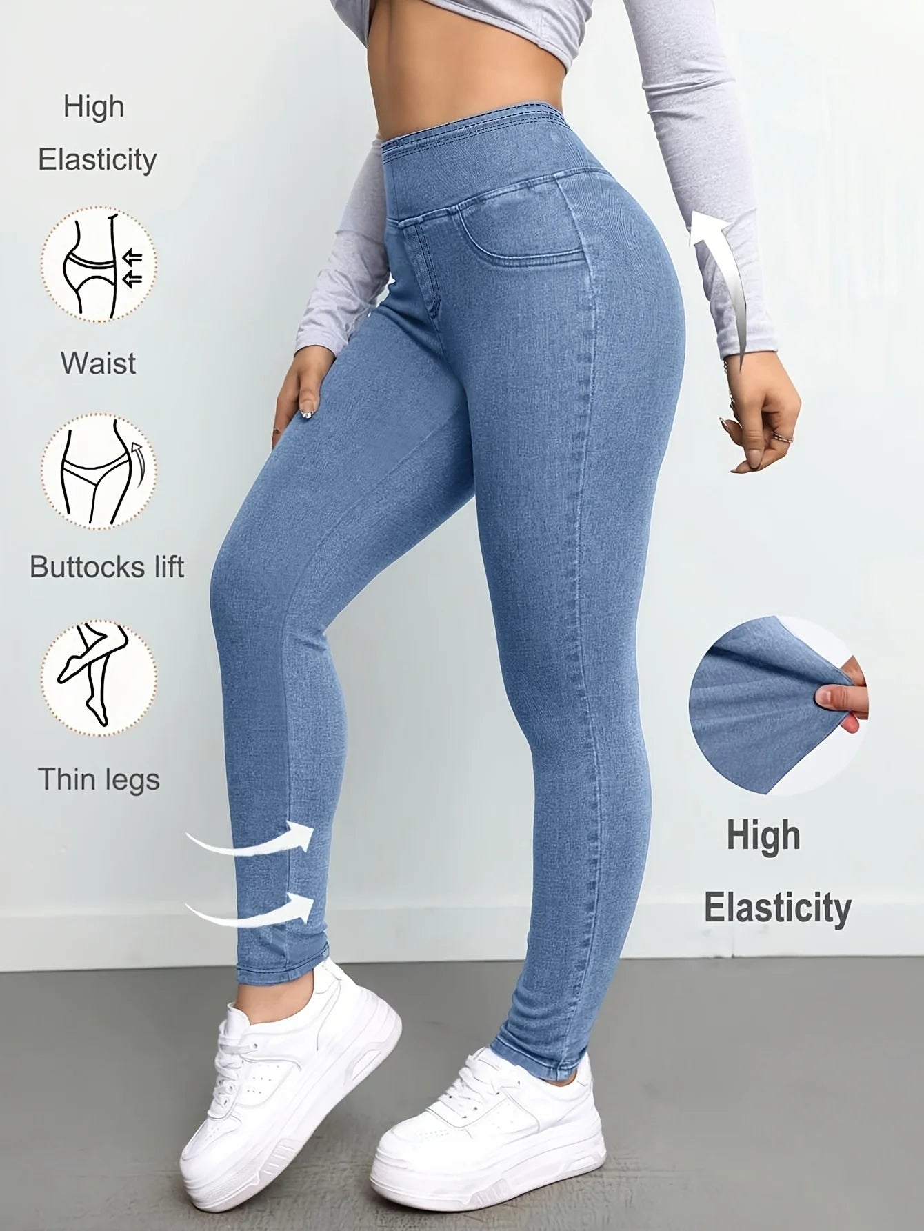 Women's Slim Fit Autumn Leggings with Full Length Denim-Look Floral Print Casual and Comfortable Workout Pants