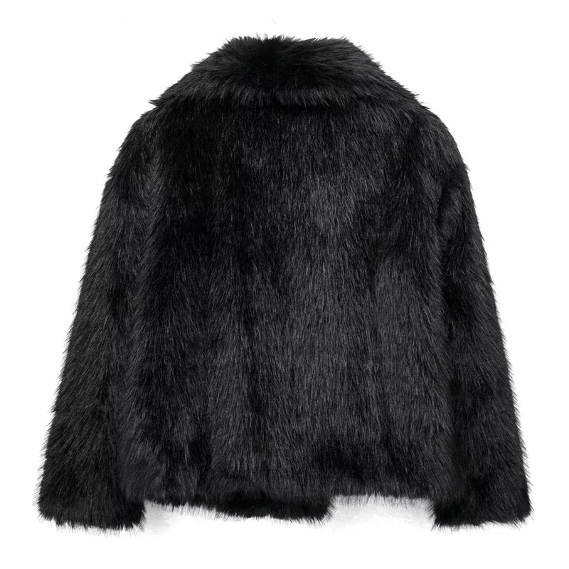 HXAO 2024 Woman Autumn Winter Faux Fur Coat Plush Fluffy Women's Jacket New in Outerwears White Red Gray Black Wool Blends Coats