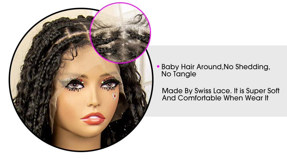Full Lace Synthetic Box Braided Wigs Boho Braids Wig Black Women 40 Inches Synthetic Wig Afro Bohemian Braiding Hair
