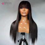 Bone Straight Cheap Wigs 180 Density Full Machine Made Human Hair Wig With Bangs On Clearance Sale Wigs For Women Wholesale BPHW