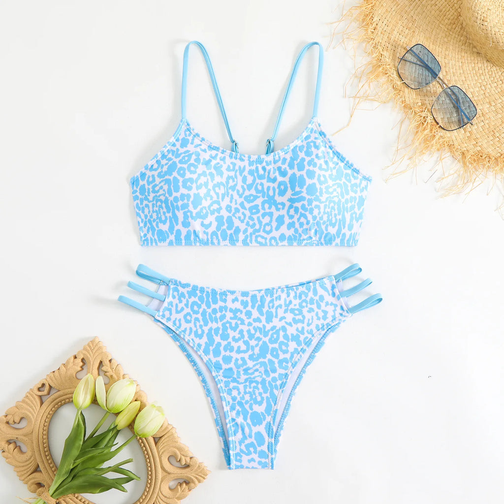 Cikini Solid Texture Split Bikini Set With Underwire, Summer Beach Swimwear Bathing Suit For Women
