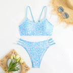 Cikini Solid Texture Split Bikini Set With Underwire, Summer Beach Swimwear Bathing Suit For Women