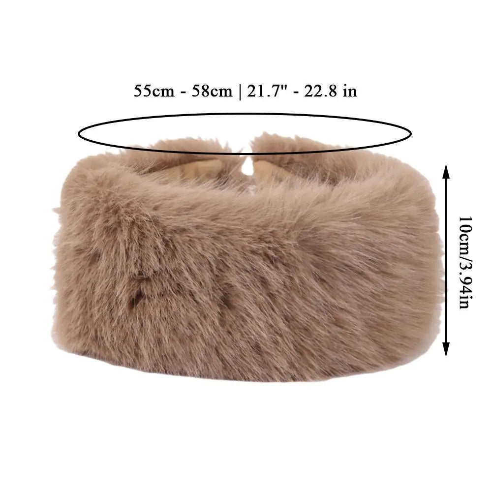 Winter Lmitation Fur Thickened Fluffy Headband Plush Solid Color Headwear Outdoor Windproof Ear Warmer Head Cover Ski Cap