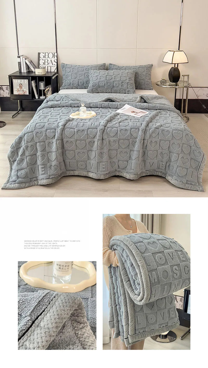 Solid Color Taffeta Velvet Carved Blanket Thick Double-Sided Plush Multifunctional Blanket Office Nap Quilt for All Seasons