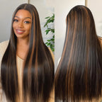 1B/30 Black and Brown Highlights Bone Straight 13x4 HD Lace Front Human Hair Wigs Brazilian Ombre Brown Colored Lace Frontal Wig