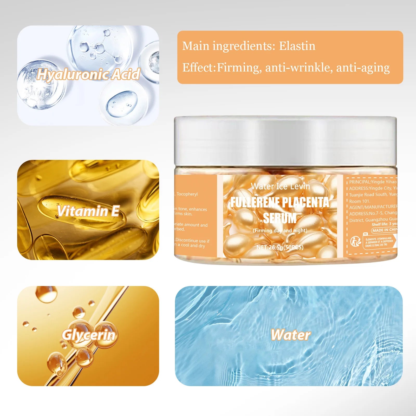50 Capsules Fullerene Essence Capsule Collagen Capsule Facial Care Essence Anti-Wrinkle, Acne, Firming, Whitening, Hyaluronic Acid Essence Skin Care New Style