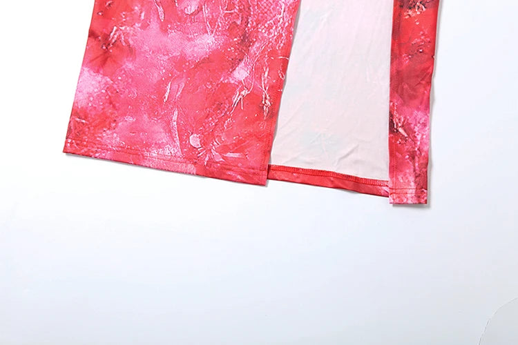 Weird Puss Tie-Dye Print Dress Women Bandage Halter Backless Irregular Hollow Ruched Knot Tie-Dye Ribbon Slits Sexy Long Bodycon