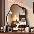 Irregular Wall Mirror Wavy Wooden Framed Modern Bohemian Decorative Mirror for Bathroom Bedroom Living Room Entryway