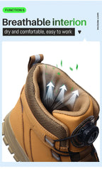 Rotating Button Work Shoes for Men Anti Puncture Work Sneakers Waterproof Work Safety Shoes Non Slip Steel Toe Tactical Boots