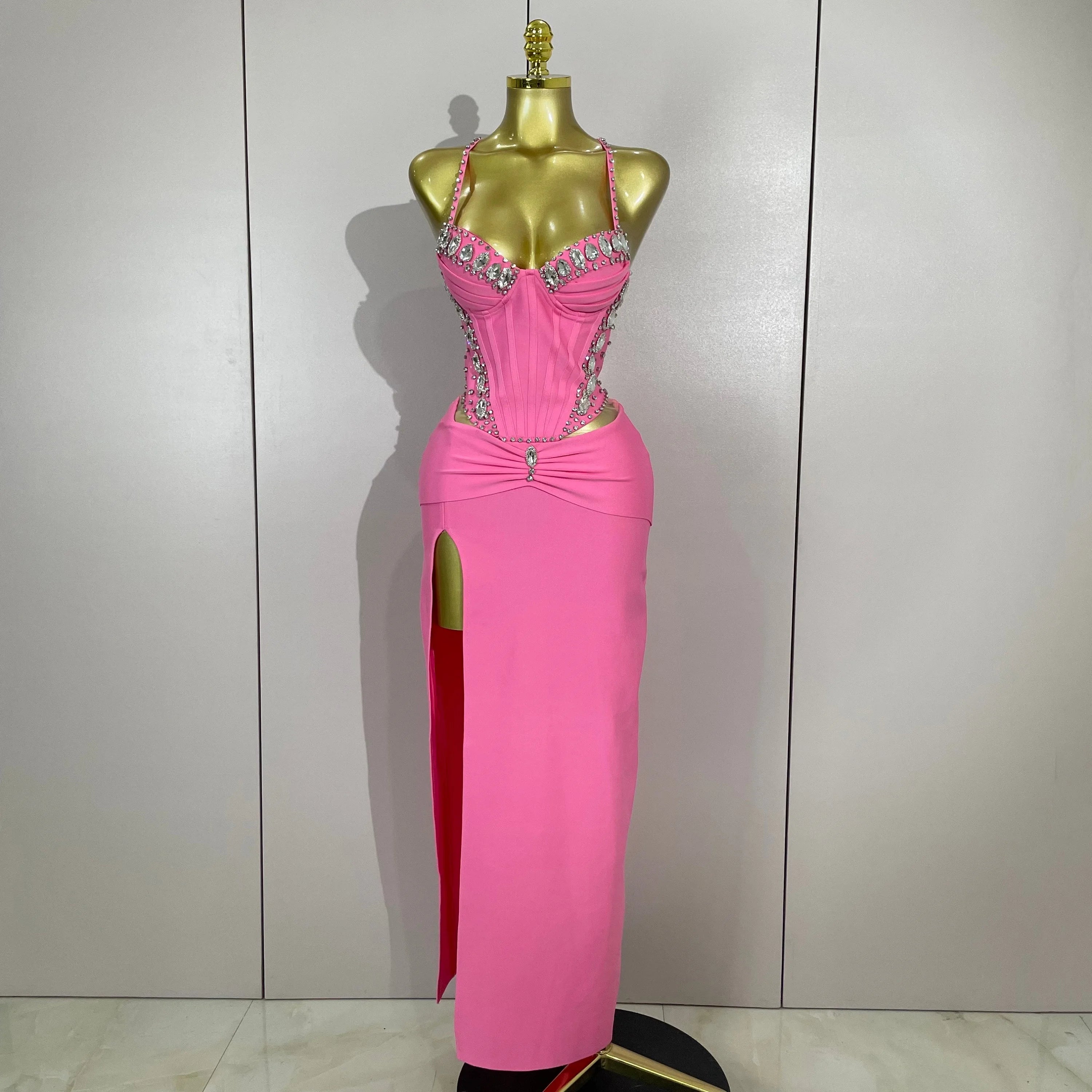 Elegant Sexy Backless Bodycon Sleeveless Pink Bandage Dress Women Prom Club Evening Party Luxury Birthday Wedding Guest Dresses Main image