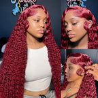 Deep Wave #99J Burgundy 13x6 HD Lace Frontal Wig Human Hair 13x4 Curly Transparent Lace Front Wig Brazilian Human Hair Wig