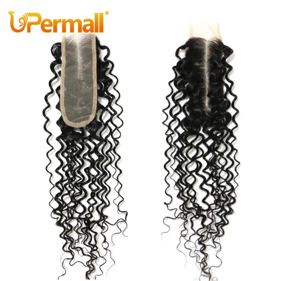 Upermall 50g 4/5/6 Human Hair Bundles With Closure Kim K 2x6 Kinky Curly HD Transparent Middle Part Lace Closure and Bundle Full