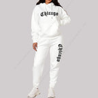 Women's Sets Hoodies Pants 2 Piece Outfits Aesthetic Sportswear Sweatsuit Chicago Graphic Letter Print Plus Size Pink Tracksuit