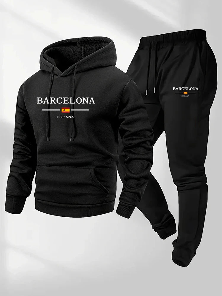Men's Tracksuit Printing Casual Hoodies Sweatshirts Outfits Outdoors Gym Sports Jogging Clothing Autumn Winter Fitness 2 Pcs Set