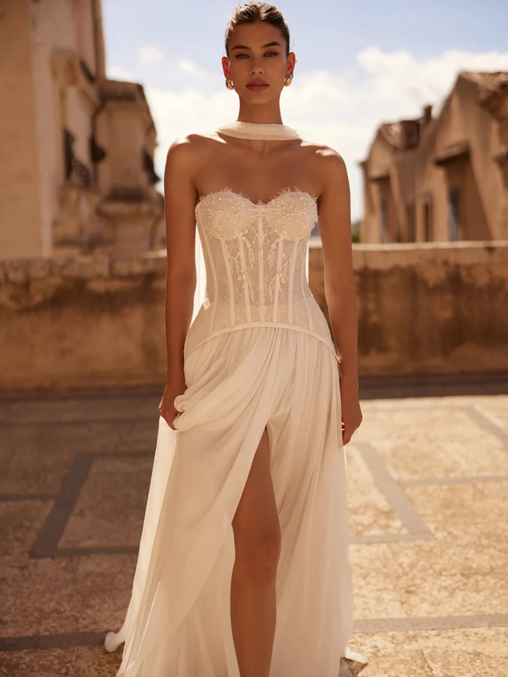 With Corset Beaded Lace Long Wedding Dress Romantic Sweetheart Neck Bridal Gown Customized Sexy High Slit Dresses For Bride Secondary image