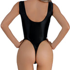 Women Swimsuit One-piece Swimwear Glossy Sleeveless High Cut Thongs Bodysuit Training Surfing Swim Fitness Swimming Bathing Suit
