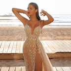 Wedding Party Dress Female Evening Elegant Sexy Deep V Neck Strap Sleeveless Sequined Long Maxi Dresses for Women 2026