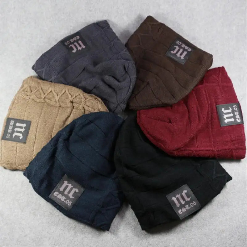 New Unisex Warm Winter Hat Fashion NC Letter Label Knitted Hats For Men & Women Add Fur Lined Thick Ski Beanie Cap