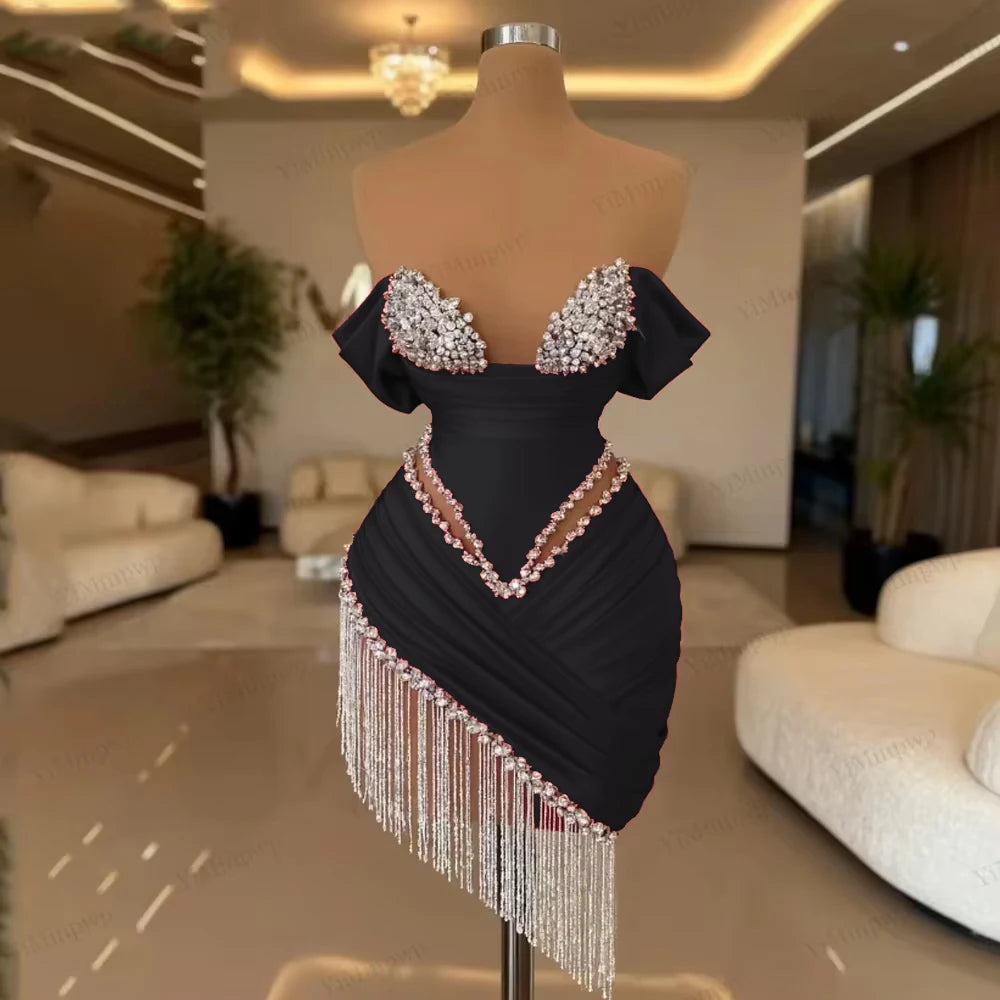 Crystal Ivory Cocktail Gown Pleat Straight Mini Homecoming Prom Dress Birthday Dress Satin Luxury 2026 Blackgirl Customized
