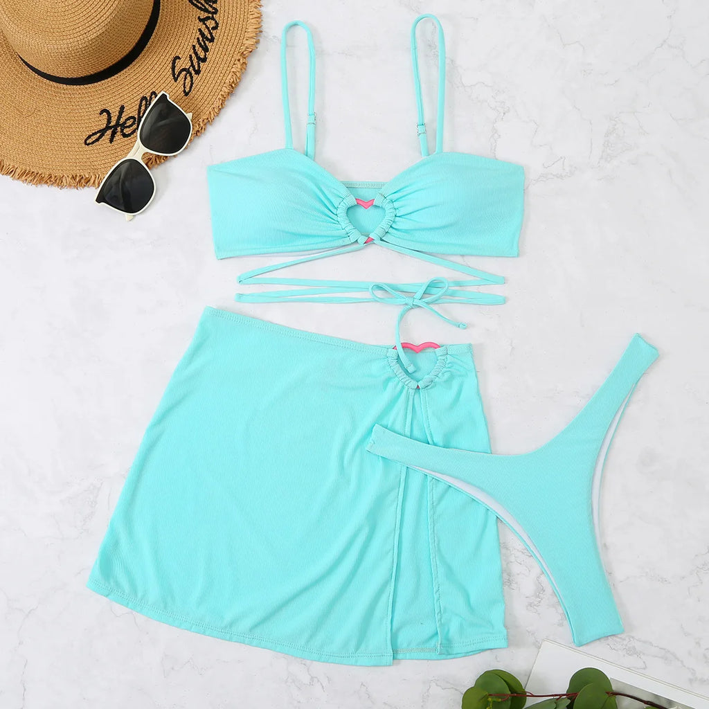Brazilian Thong Bikini 2022 Women With Skirt Sexy Swimwear Female Padded Swimsuit Push Up Beachwear Bathing Suit Biquini Summer