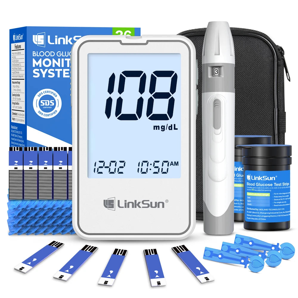 LinkSun G-425-1 Blood Glucose Meter Kit 50/100pcs Test Strips Lancets for Diabetes Monitor Digital Glucometer Blood Sugar Meter