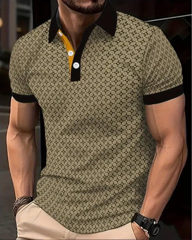 High Quality Men Polo Shirt Stripes Short Sleeve T-shirt Male Breathable Tops Business Turn Down Collar Streetwear Luxury Brand