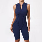 Seamless Yoga Jumpsuits Sports Fitness Zipper Hip-lifting Short-sleeved Backless Dance Workout Gym Shorts Bodysuits for Women