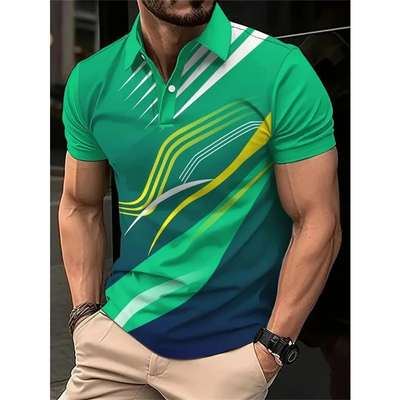 New 3D Printed Colorful Striped Man Polo Shirts Geometric Color Block Pattern Men's Clothes Shirt Casual Lapel Short Sleeve Tops Main image
