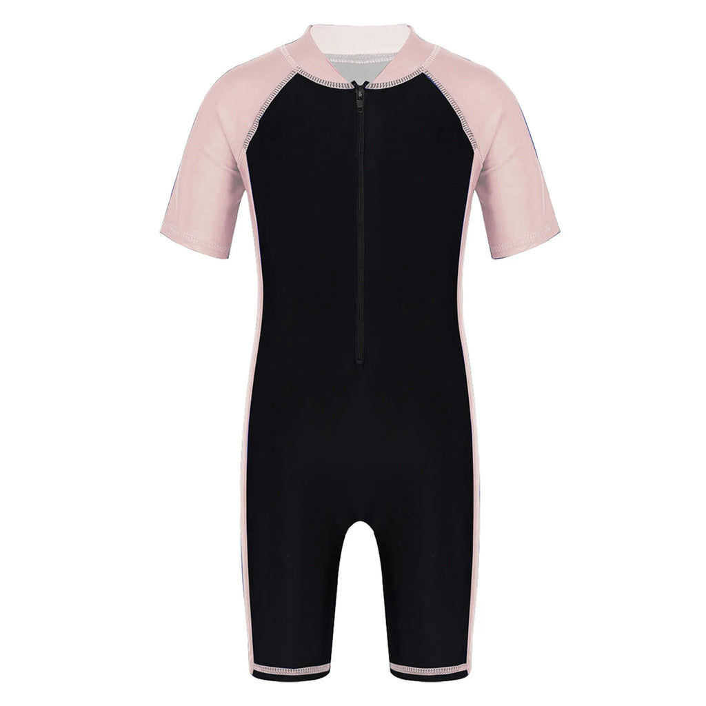 Wetsuits Kids Boys Girls Swimwear Swimsuits Short Sleeves Bodysuit Zippered Shorty Unitard Children's Bathing Suit Wetsuit