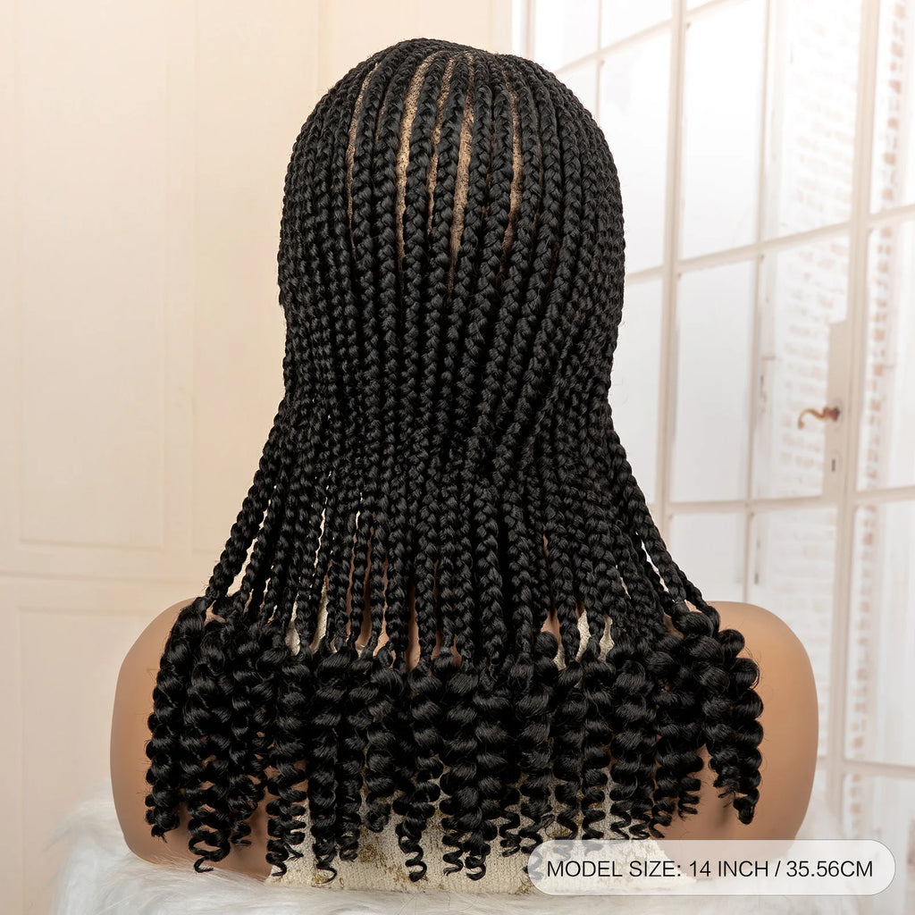 Full Lace Braided Wig with Curly Ends Synthetic Cornrow Braids Wig for Black Women Lace Frontal Afro Knotless Braiding Wigs