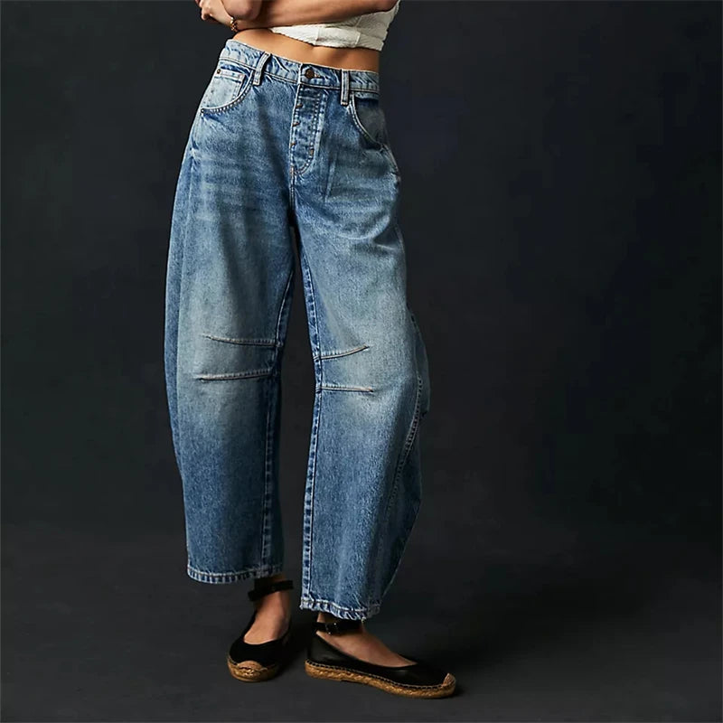Midiross High Stretch Mid-Rise Barrel Jeans Fashion wide Leg Shape Women Casual Baggy Mid Waist Denim Pants Secondary image