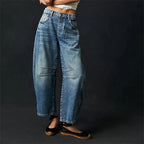 Midiross High Stretch Mid-Rise Barrel Jeans Fashion wide Leg Shape Women Casual Baggy Mid Waist Denim Pants