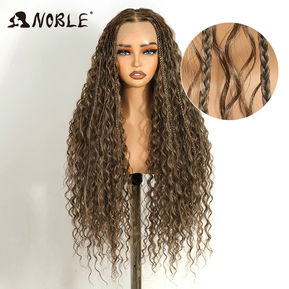 Noble Synthetic Lace Frontal Wig Twist Braided Wigs 13X4 Box Braided Lace Wig For Black Women Faux Locs Wig Goddess Braids Wigs
