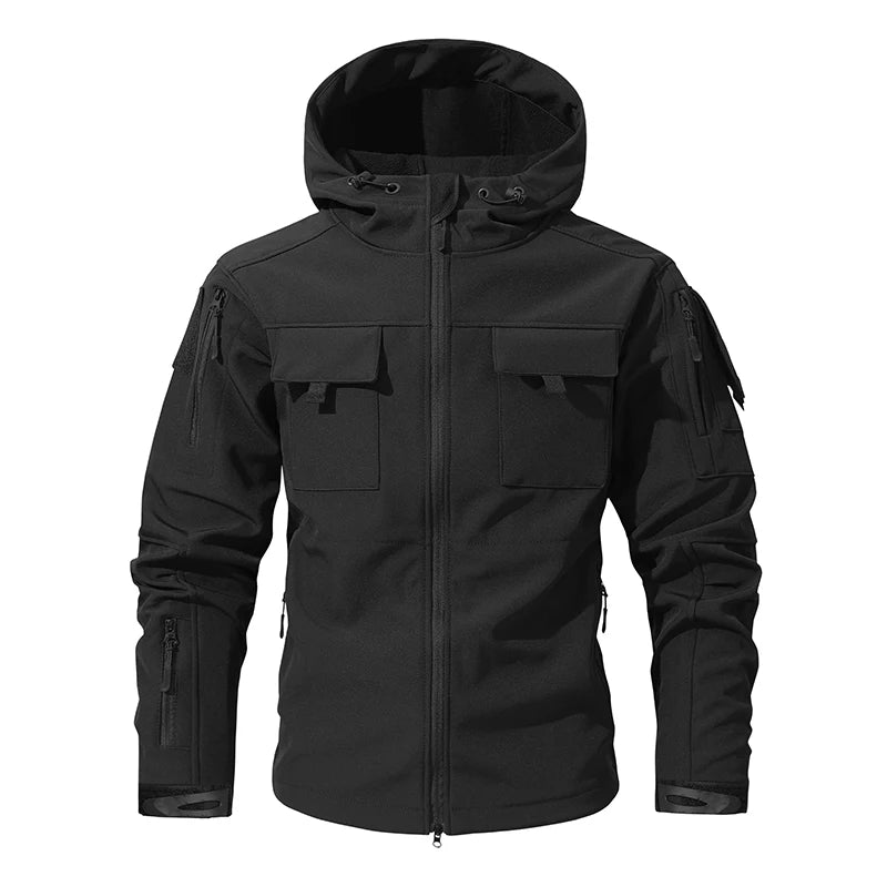 Men's Silent Soft Shell Camouflage Tactical Jacket Waterproof Warm Fleece Hunting Jackets Outdoor Hiking Fishing Hooded Coat