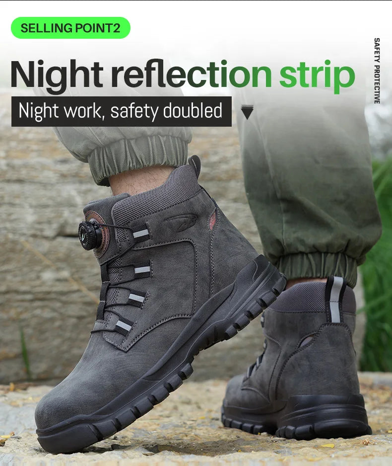 Rotating Button Work Shoes for Men Anti Puncture Work Sneakers Waterproof Work Safety Shoes Non Slip Steel Toe Tactical Boots