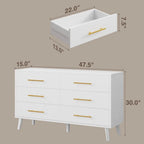 6 Drawer Dresser for Bedroom, Chest of Drawers with Metal Handles, Wood Storage Modern Dresser for Nursery, Living Ro，Customized