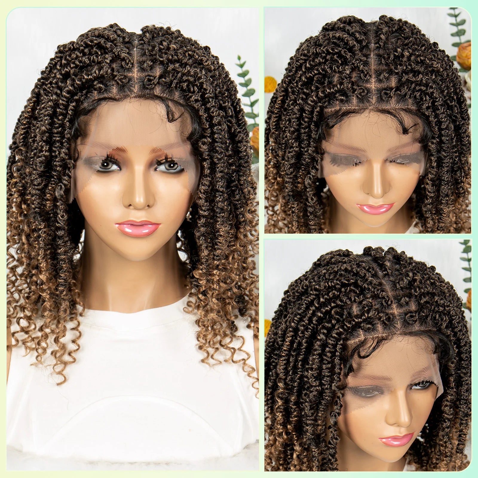 14Inch Full Lace Braided Wigs Synthetic Lace Frontal Twisted Braids Wigs with Baby Hair Knotless Box Braids Wig for Black Women