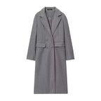 HH Women Fashion Burgundy Woolen Coat Double Breasted Long Sleeve Lapel Blends Jacket Autumn Winter High Street Outerwear