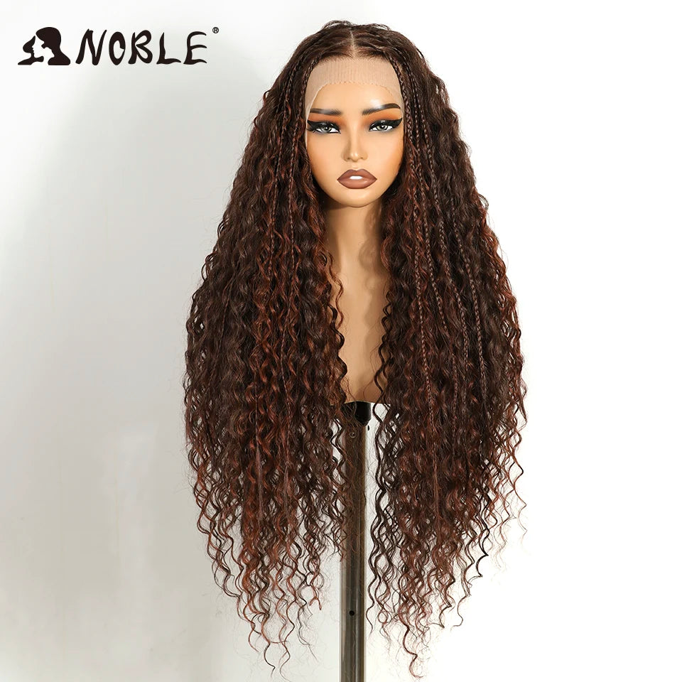 Noble Synthetic Lace Frontal Wig Twist Braided Wigs 13X4 Box Braided Lace Wig For Black Women Faux Locs Wig Goddess Braids Wigs