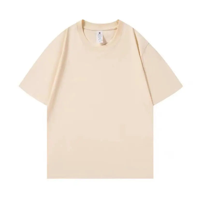 Heavyweight Impermeable 300g Carbon Matte Pure Cotton Thick Short Sleeved T-shirt Men and Women Pure White Simple Base Shirt