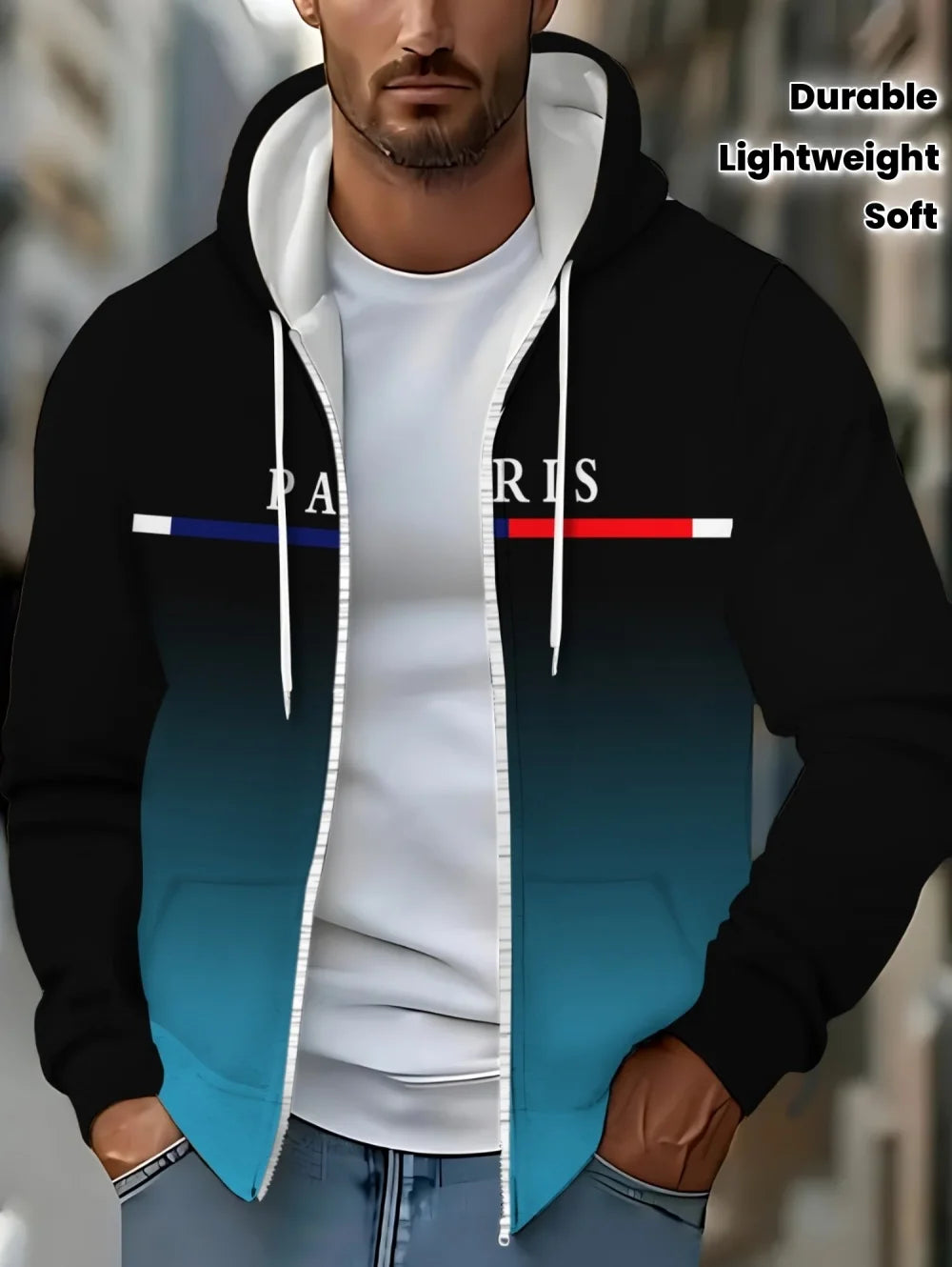 Fashion Gradient Graphic Hooded Zip-Up Casual Sports Pocket Design Long Sleeve Streetwear Outdoor Travel Street Oversized Hoodie Main image