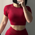 Gym Top for Women Short Sleeve Yoga Crop Top Ribbed Sports T Shirts Clothes Fitness Seamless Workout Tee Sports Tops Activewear