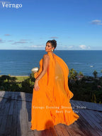 Verngo Orange Chiffon Evening Dress Strapless A Line Scarf Prom Party Gowns Women Elegant Saudi Arabia Party Dress Customized 2026