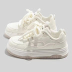 Round-toe Lace-up Casual White Thick-soled Vulcanized Shoes Seasonal New Comfortable Flat-soled Fashion Sneakers