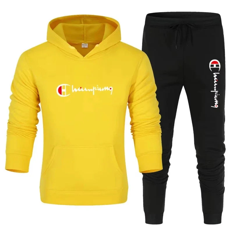 2026 Men's Tracksuit Hooded Sweatshirt+Sweatpants 2 Pcs Sets Sports Suit Casual Jogger Sportswear 2 Piece Male Streetwear Sets