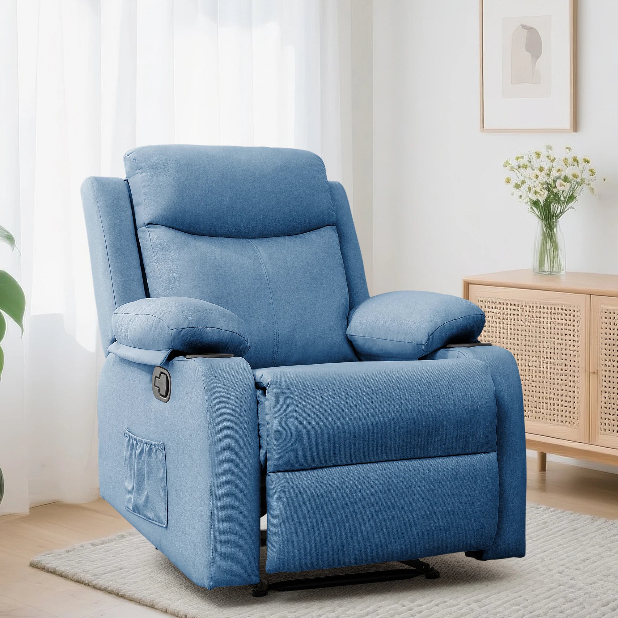 Korser Small Recliners for Small Spaces, Reclining Manual Chair with Cup Holders and Side Pockets  for Living Room, Bedroom