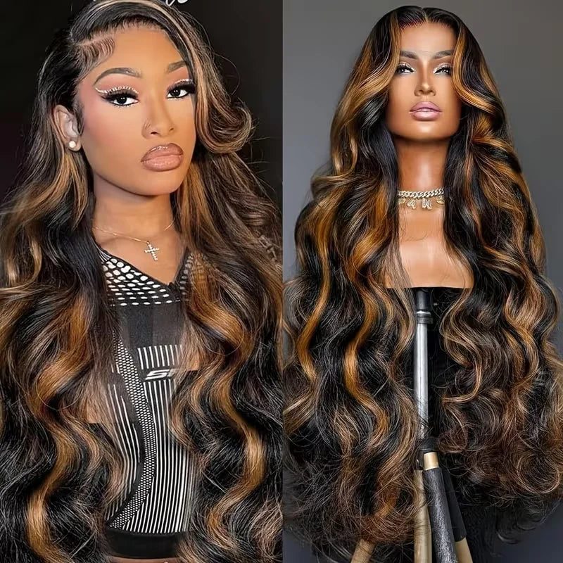 1B/30 Highlight Wig Body Wave Human Hair 13x6 Lace Front Wig Pre Plucked Pre Cut Lace 5x5 Glueless Wigs Human Hair 220% Density