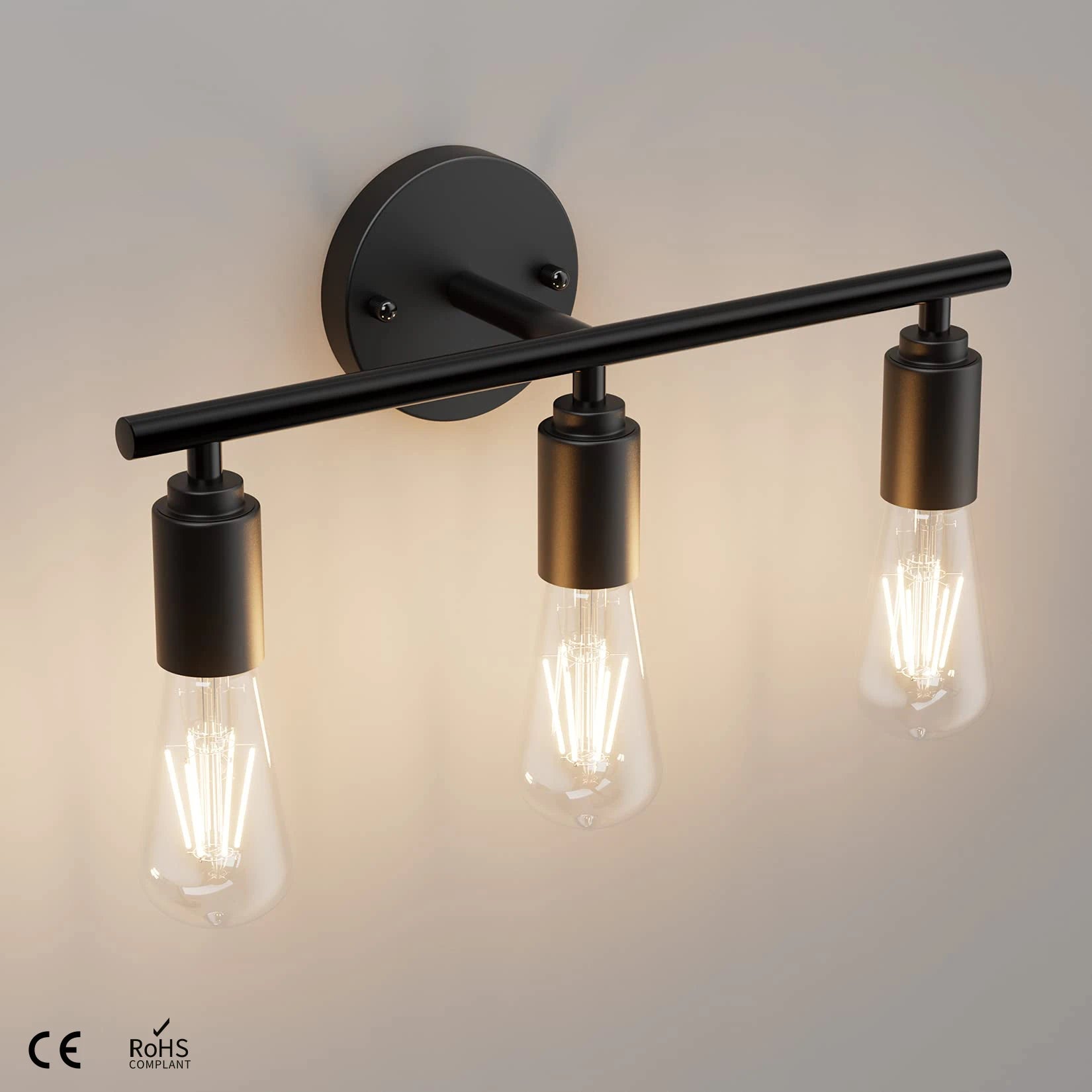 3 Light Vintage Wall Lamp Bathroom Mirror Lamp Black Metal E26 E27 Modern Wall Light Indoor Aisle Hallway Living Room Bedroom Main image